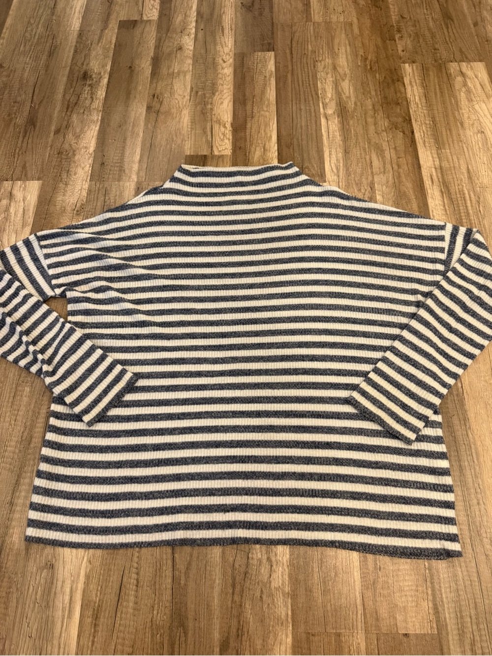Lucky Brand Navy and Cream Striped Mock Neck Sweater